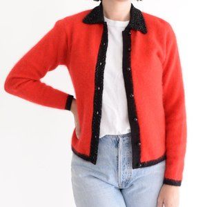 Vintage Refaella Petites Red 45% Rabbit Hair 40% Lambswools Button Down Cardigan